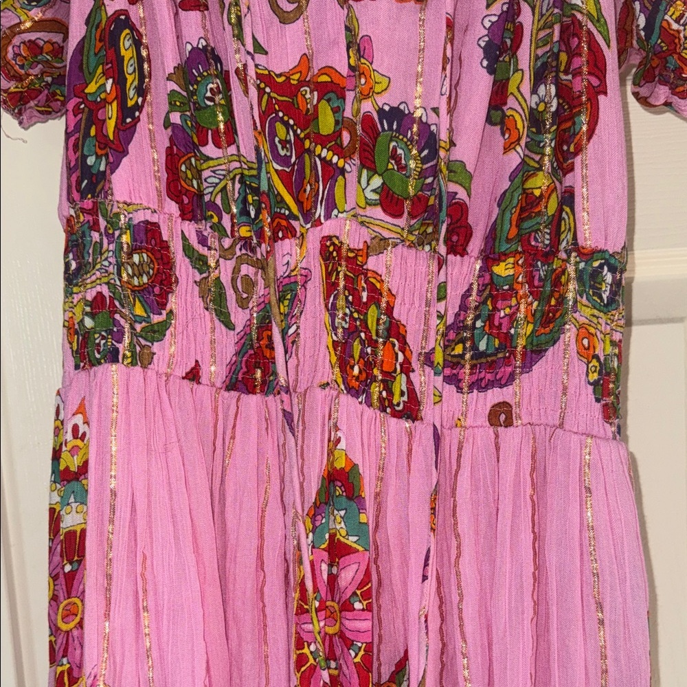 Pink Floral Maxi Dress with Puff Sleeves - Picture 9 of 10
